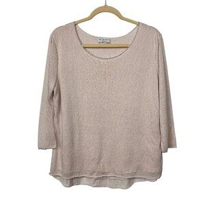 Selected Touch Womens S/M Blush Pink 3/4 Sleeve Top Silver Trim Gauzy